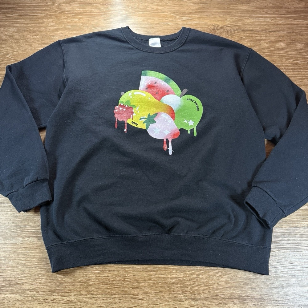 Piper Rockelle Graphic Sweatshirt Women's Large Black Fruit Art Crewneck Cozy